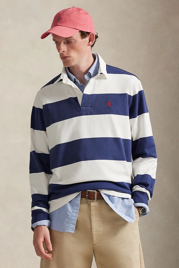 Polo Ralph Lauren bluza bawełniana HEAVY RUGBY JERSEY-KNT-PULLOVER wzorzyste niebieski 710A13051001