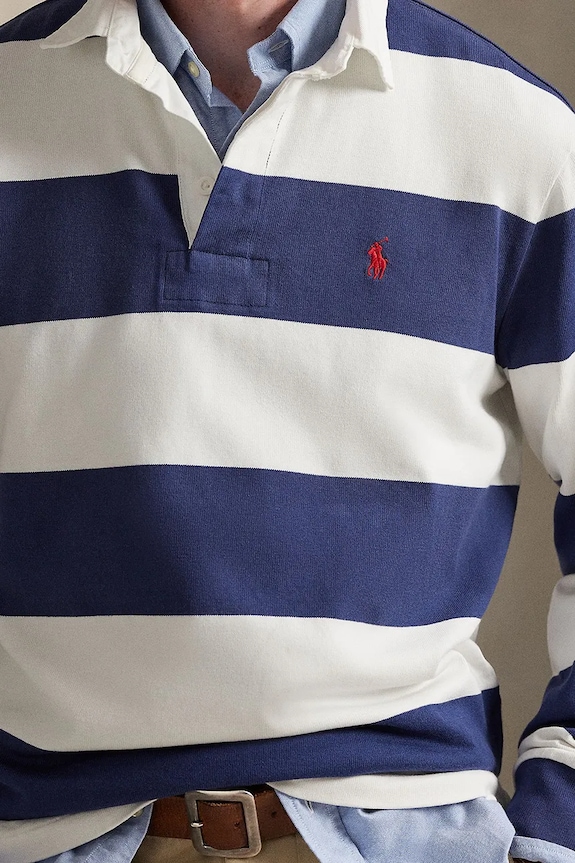 Polo Ralph Lauren bluza bawełniana HEAVY RUGBY JERSEY-KNT-PULLOVER niebieski 710A13051001