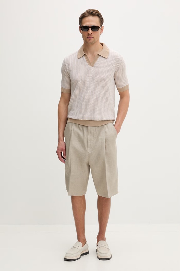 HUGO pulover za muškarce s lanom Seeroy 50557361 bež SS26