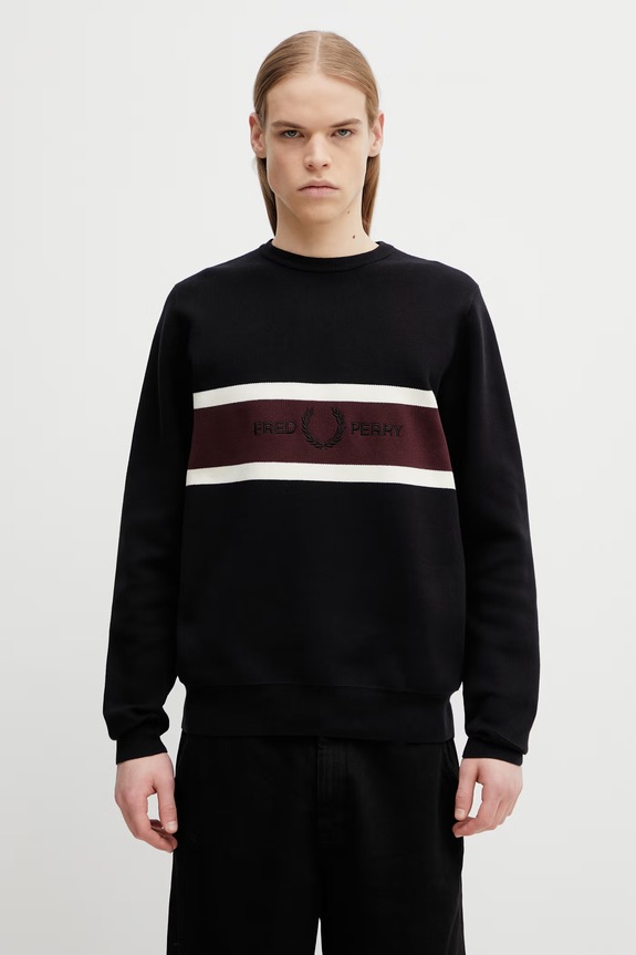 Bavlnený sveter Fred Perry vzorovaný čierna K2320
