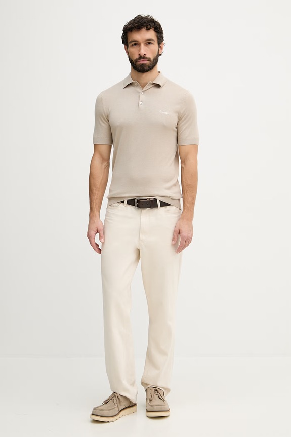Guess sweter męski z domieszką jedwabiu M6GR04.Z0557 beżowy SS26