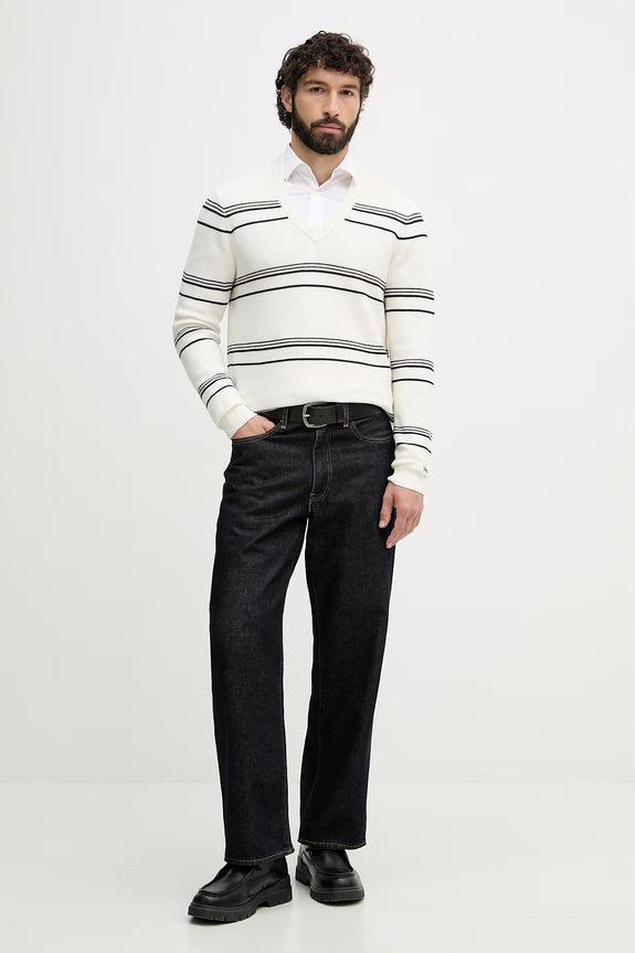 Tommy Hilfiger sveter pánsky bavlnený MW0MW42841 béžová SS26