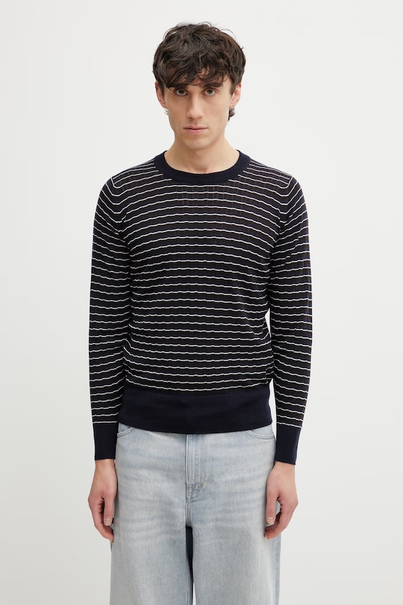 Wales Bonner Ashby sweter wełniany męski granatowy US26KNS4883.WO04.589