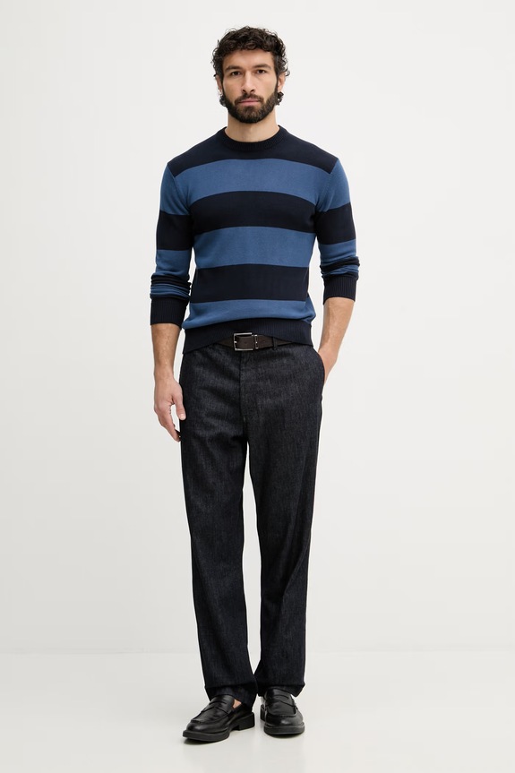 United Colors of Benetton sveter pánsky bavlnený 1098K10BA tmavomodrá SS26