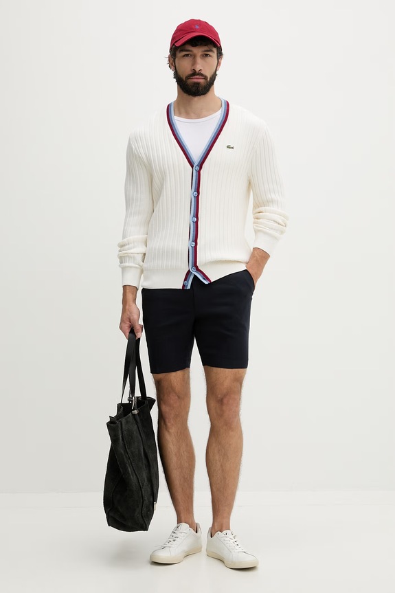 Lacoste kardigan męski z wełną AH1032 beżowy SS26