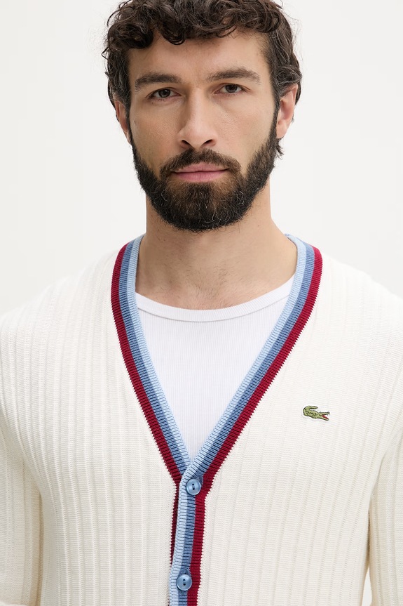 Lacoste kardigan męski z wełną beżowy AH1032