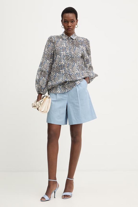 Šortky s prímesou ľanu Weekend Max Mara ECUBA 2615141022600 modrá SS26