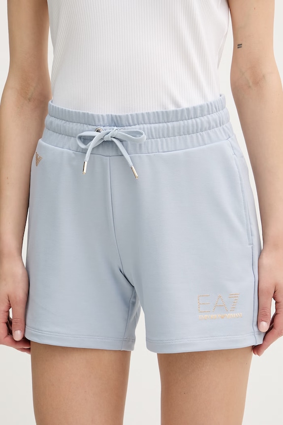 EA7 Emporio Armani Šortky dámske s viskózou modrá AF12482.7W000269