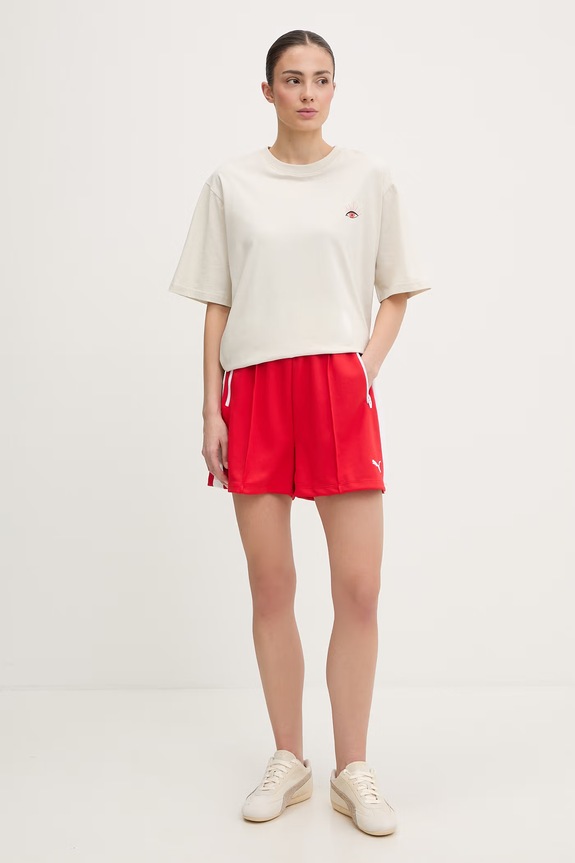 Puma pantaloni scurți de trening de femei T7 Relaxed 634620 rosu SS26