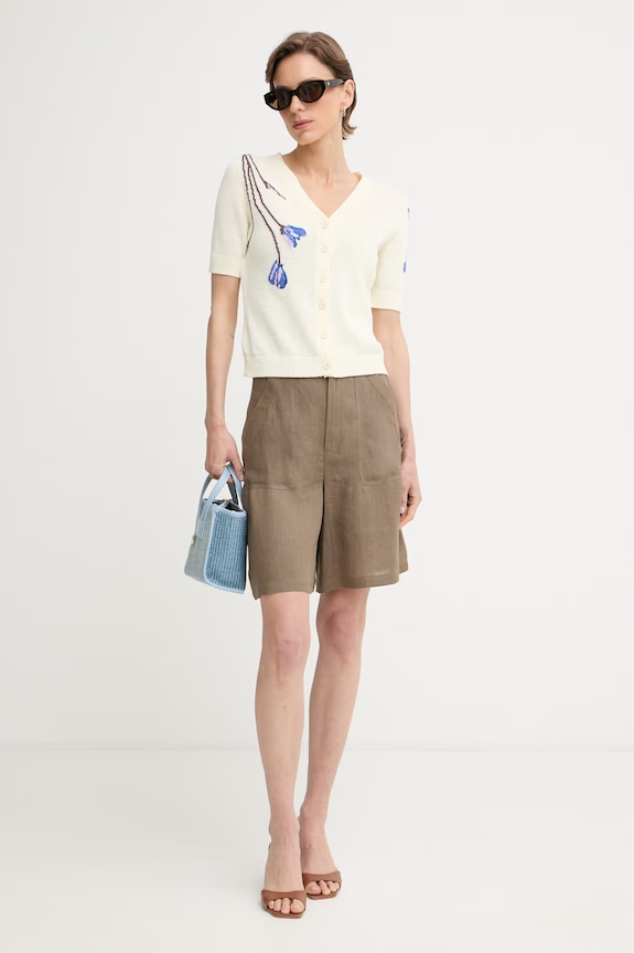 Marella pantaloni scurți pentru femei, din in Emme by Marella 2615141032200 maro SS26