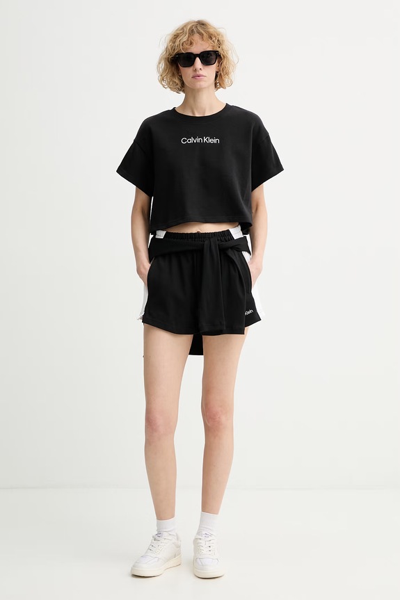Calvin Klein teplákové šortky dámske bavlnené LV00Q61153 čierna SS26