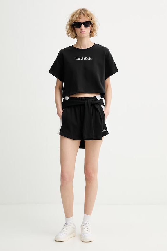 Calvin Klein teplákové šortky dámske bavlnené LV00Q61153 čierna SS26