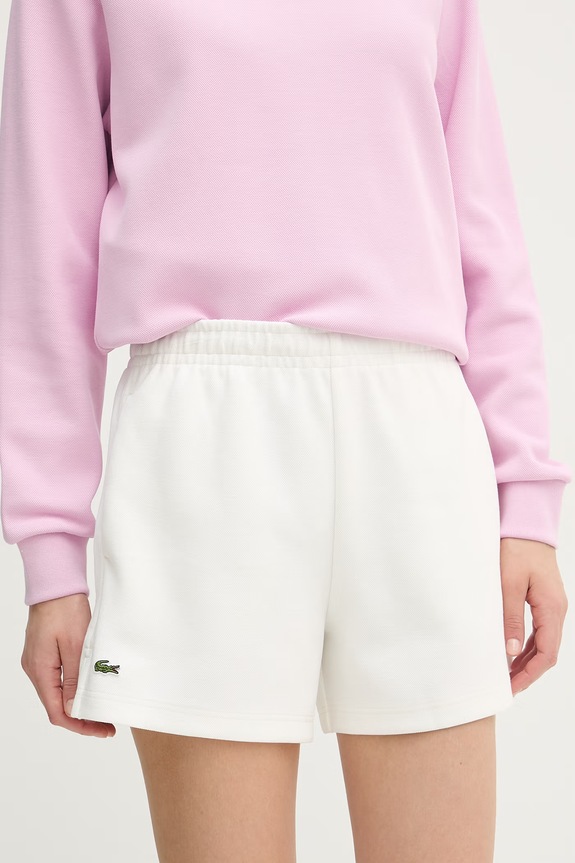 Lacoste pantaloni scurți de trening pentru femei, din bumbac alb GF6901