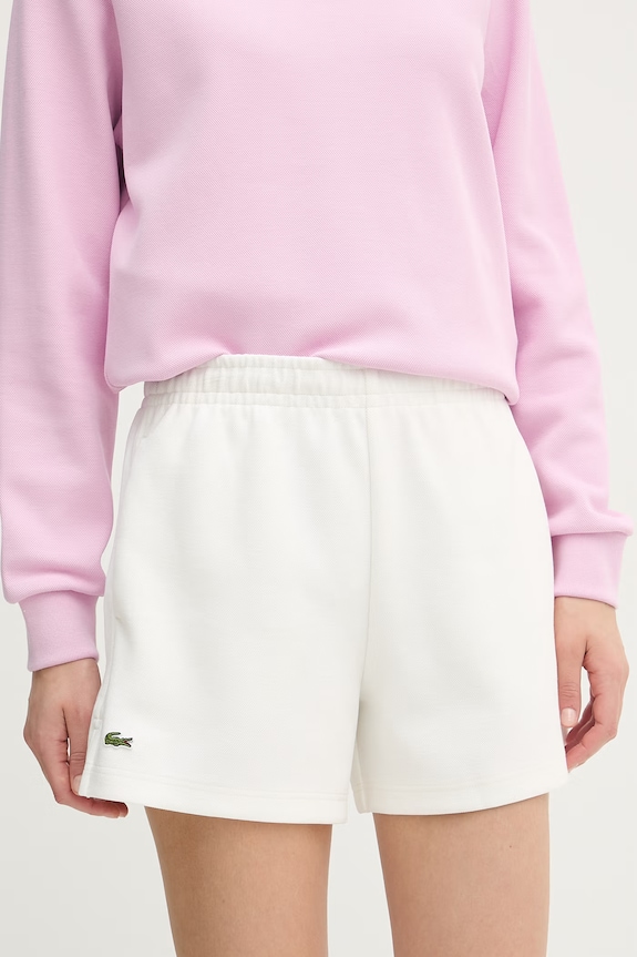 Lacoste pantaloni scurți de trening pentru femei, din bumbac alb GF6901