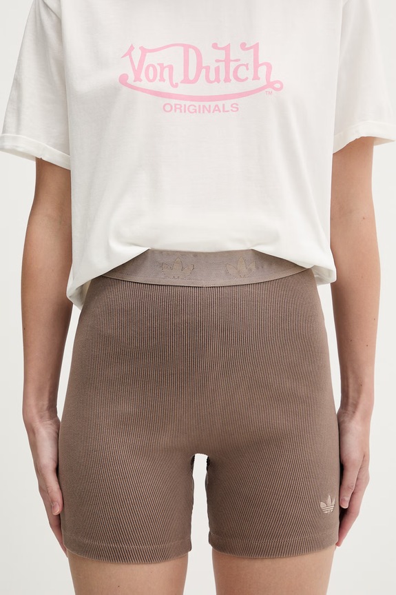 adidas Originals biker shorts pentru femei, din bumbac cu elastan maro KE3228
