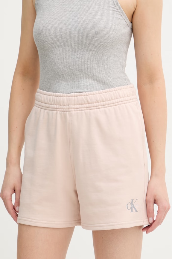 Calvin Klein Jeans σορτς επίσημα γυναικεία βαμβακερά μπεζ LV047B271G