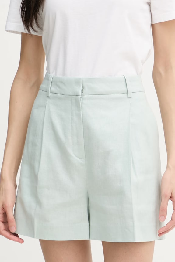 Calvin Klein Jeans šortky dámske s prímesou ľanu tyrkysová LV047F632G