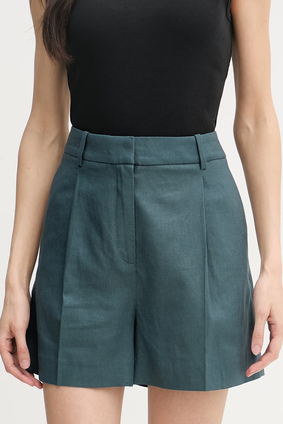 Calvin Klein Jeans šortky dámske s prímesou ľanu tyrkysová LV047F632G