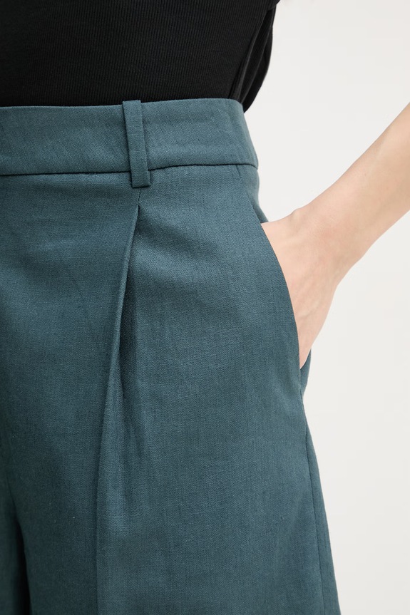 Calvin Klein Jeans šortky dámske s prímesou ľanu tyrkysová LV047F632G