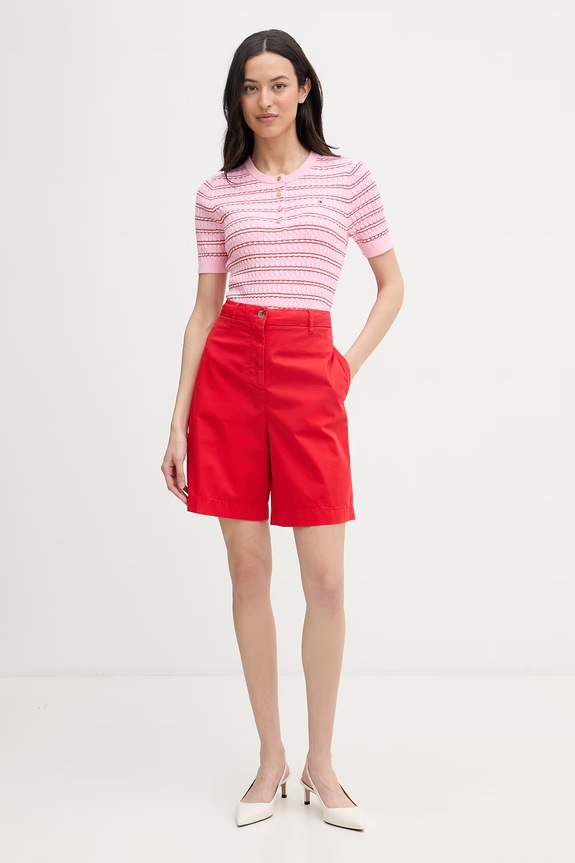 Tommy Hilfiger šortky chino dámske s bavlnou WW0WW49648 červená SS26