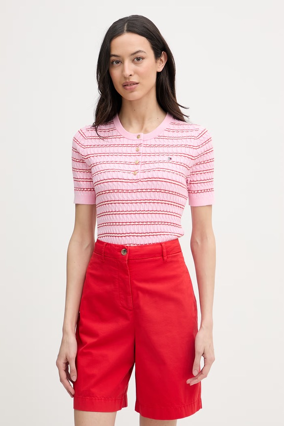 Tommy Hilfiger šortky chino dámske s bavlnou červená WW0WW49648
