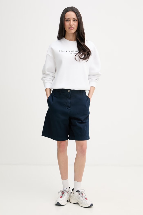 Tommy Hilfiger šortky chino dámske s bavlnou WW0WW49648 tmavomodrá SS26