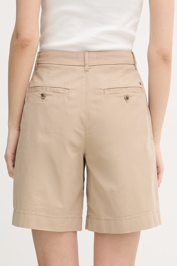 Odjeća Tommy Hilfiger chino kratke hlače za žene s pamukom WW0WW49648 bež