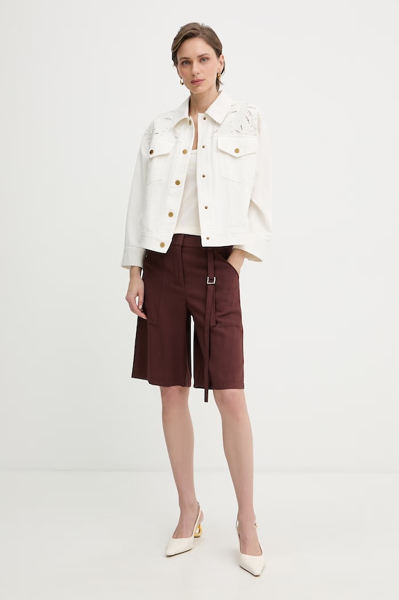 Patrizia Pepe pantaloni scurți eleganți de damă din vâscoză 2P1773.A573 maro SS26