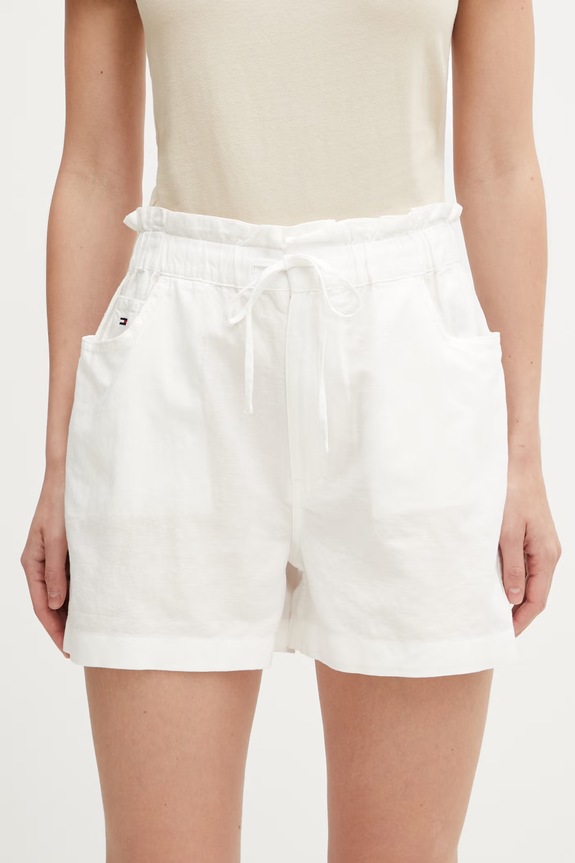 Tommy Jeans šortky dámske s ľanom biela DW0DW22227