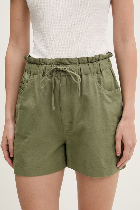 Tommy Jeans szorty damskie z lnem zielony DW0DW22227