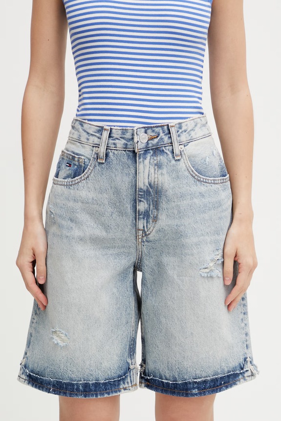 Tommy Jeans šortky dámske rifľové modrá DW0DW22686
