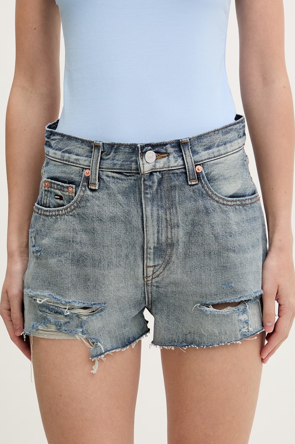 Tommy Jeans szorty damskie jeansowe niebieski DW0DW22690