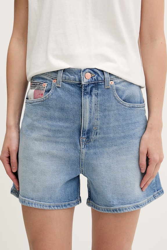 Tommy Jeans šortky dámske rifľové modrá DW0DW22692