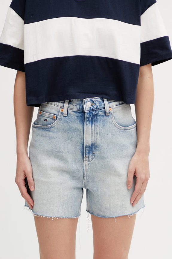 Tommy Jeans šortky dámske rifľové modrá DW0DW22694