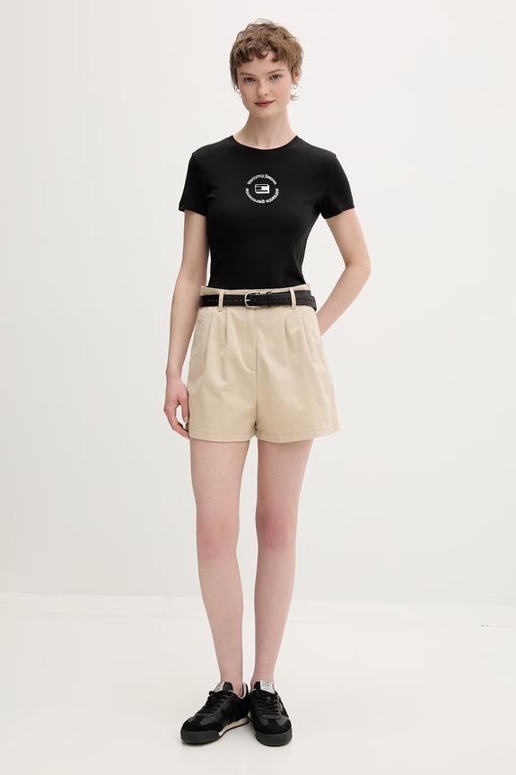 Tommy Jeans Σορτς Γυναικεία βαμβακερά με ελαστάν DW0DW23268 μπεζ SS26