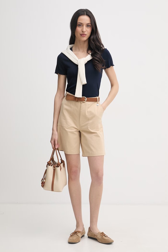 U.S. Polo Assn. kratke hlače za žene od pamuka s elastanom CHINO WUP2228 bež SS26