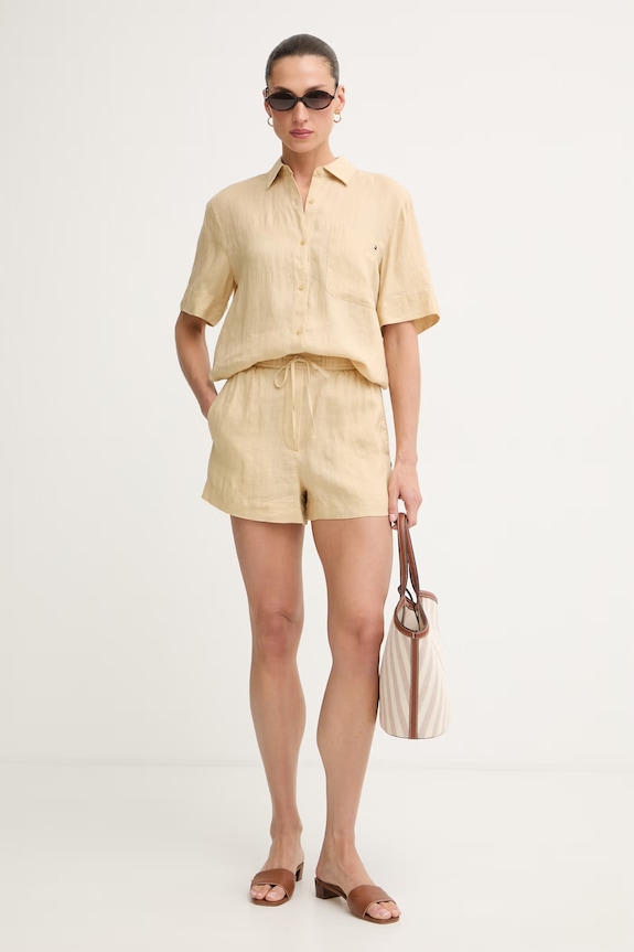 Tommy Hilfiger Σορτς Γυναικεία Λινά WW0WW49637 μπεζ SS26