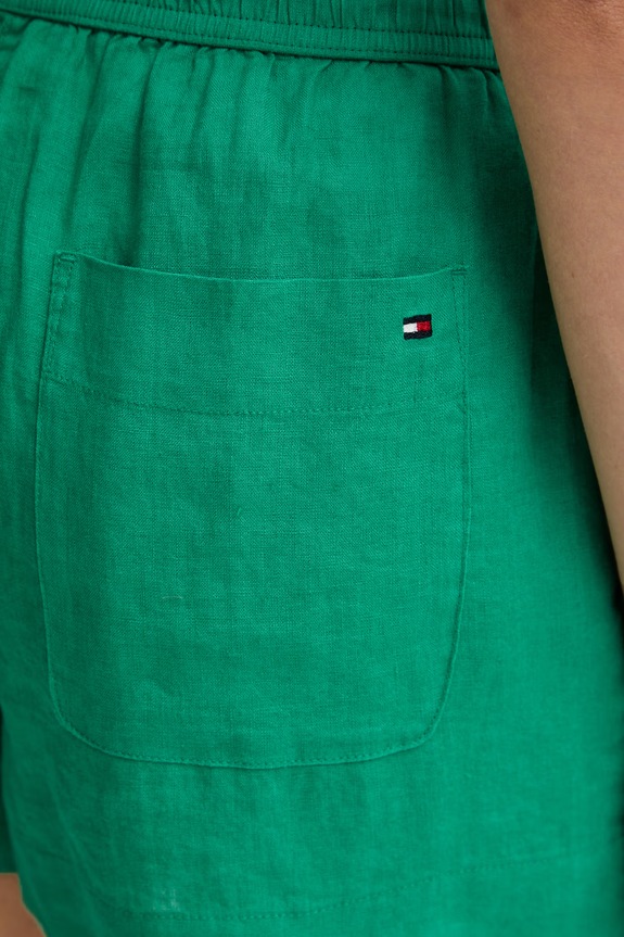Tommy Hilfiger σορτς Γυναικεία λινά πράσινο WW0WW49637