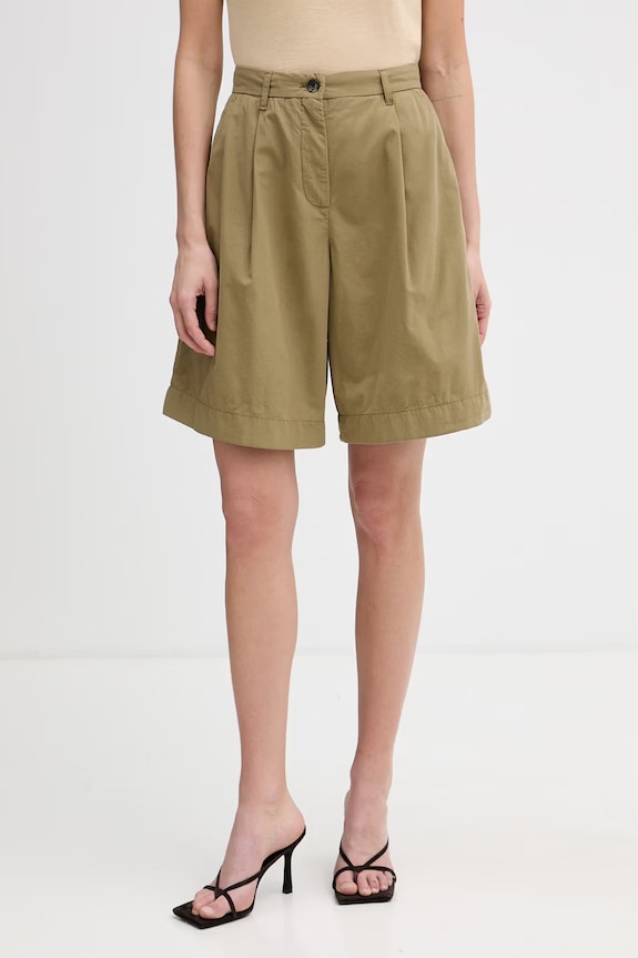 Tommy Hilfiger къс панталон дамски от памук зелен WW0WW49595
