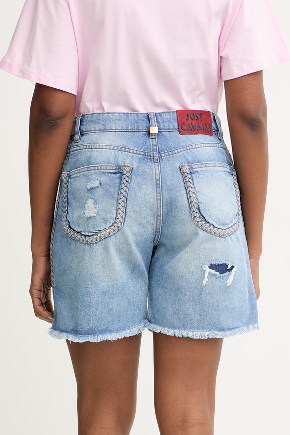 Odzież Just Cavalli szorty damskie jeansowe 80PAD5S5.CDWCD niebieski