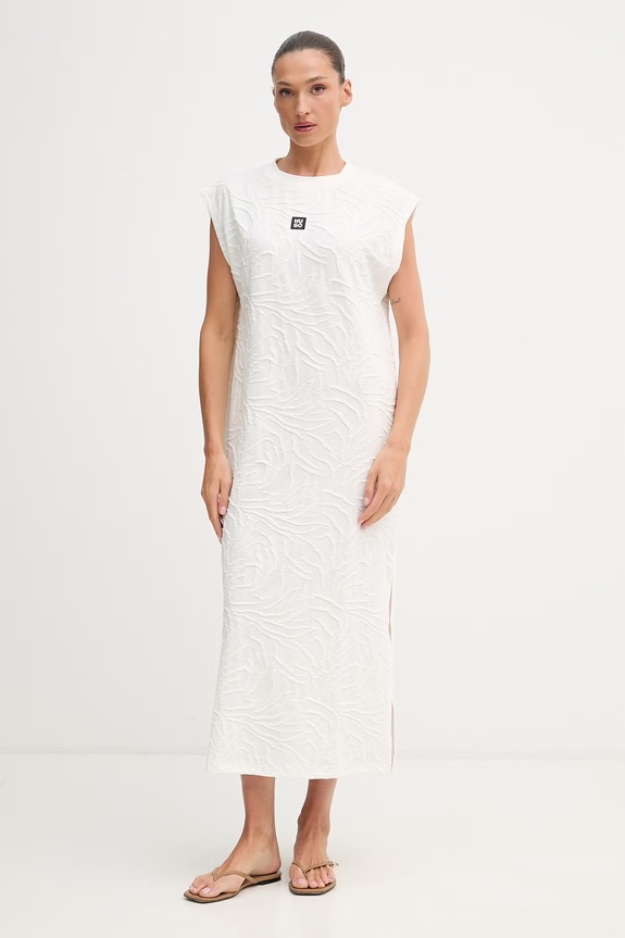HUGO šaty s bavlnou ZEB_dress béžová 50561082