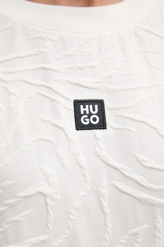 HUGO šaty s bavlnou ZEB_dress 50561082 béžová