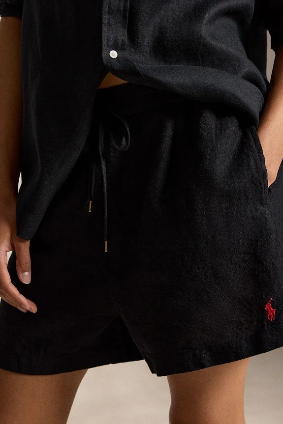 Polo Ralph Lauren LINEN-WVN-SHORTS pantaloni scurți pentru femei din in negru 211A12950001
