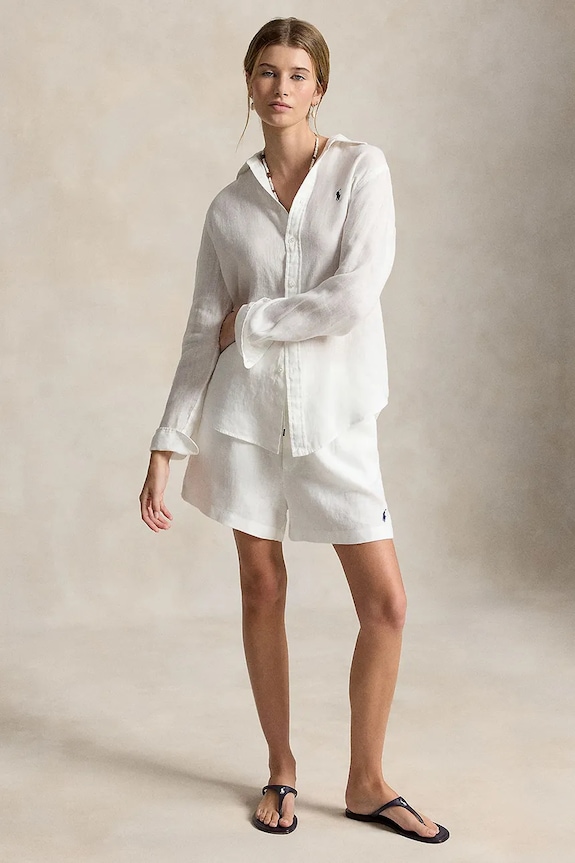 Îmbrăcăminte Polo Ralph Lauren pantaloni scurți pentru femei LINEN-WVN-SHORTS 211A12950002 alb