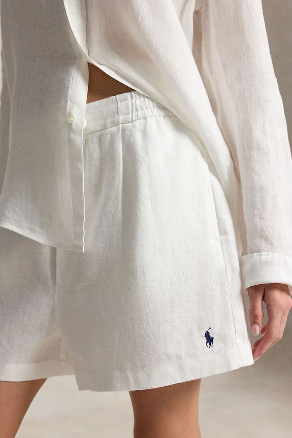 Polo Ralph Lauren pantaloni scurți pentru femei LINEN-WVN-SHORTS alb 211A12950002