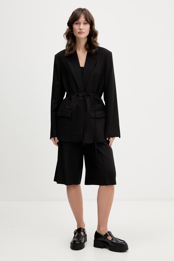 Karl Lagerfeld Jeans pantaloni scurți din amestec de in B2W10057 negru SS26