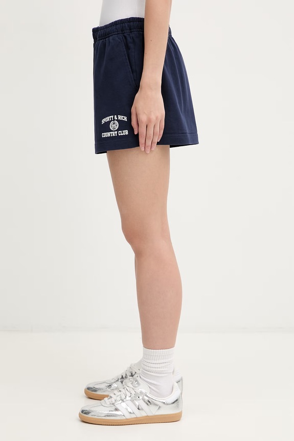 Sporty & Rich Varsity Crest Disco спортивные шорты из хлопка для женщин SH03776218BL106 тёмно-синий SS26