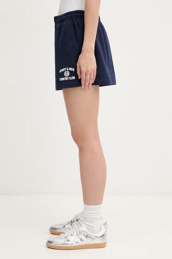 Sporty & Rich Varsity Crest Disco спортивные шорты из хлопка для женщин SH03776218BL106 тёмно-синий SS26