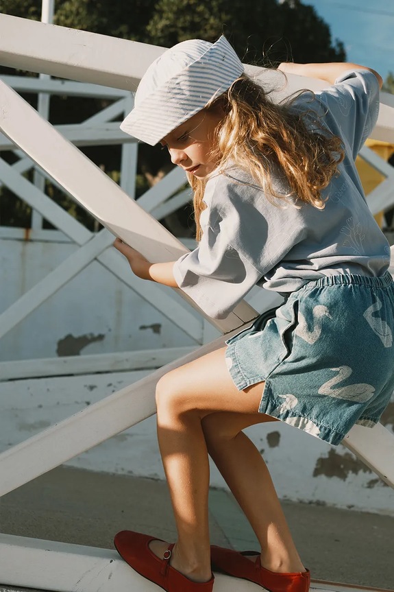 Tinycottons pantaloni scurți din denim pentru copii BIG SWANS SHORTS SS26.324 albastru