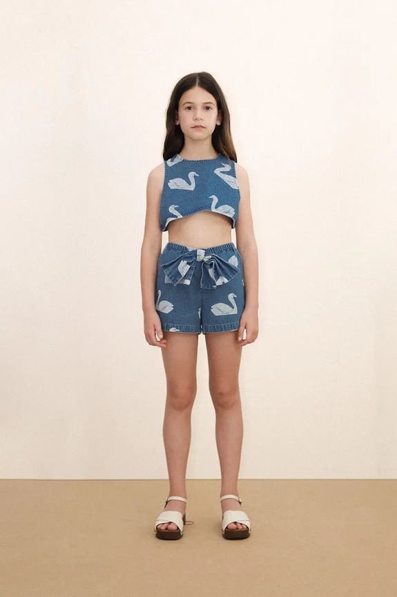 Tinycottons pantaloni scurți din denim pentru copii BIG SWANS SHORTS SS26.324